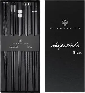 GLAMFIELDS 5 Pairs Premium Chopsticks Reusable Dishwasher Safe 9.5 Inch Fiberglass Chop Sticks Gift Set Non Slip Black + Silver GLAMFIELDS 5 Pairs Premium Chopsticks Reusable Dishwasher Safe 9.5 Inch Fiberglass Chop Sticks Gift Set Non Slip Black + Silver