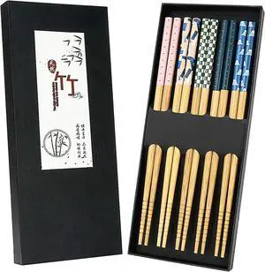 5 Pairs Japanese Natural Bamboo Chopsticks with Unique Pattern Dishwasher Safe, Reusable Non-Slip Chopstick Gift Set for Asian Dishes Sushi Rice Noodles, Nicely Boxed Chinese Chop Sticks Functional 5 Pairs Japanese Natural Bamboo Chopsticks with Unique Pattern Dishwasher Safe, Reusable Non-Slip Chopstick Gift Set for Asian Dishes Sushi Rice Noodles, Nicely Boxed Chinese Chop Sticks Functional