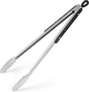 17-Inch Long Wood-Handled Stainless Steel BBQ Grill Tongs 17-Inch Long Wood-Handled Stainless Steel BBQ Grill Tongs