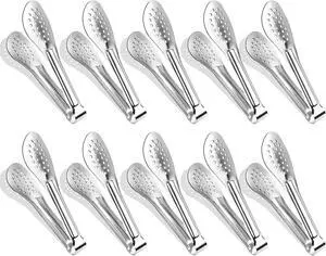 10PCS 5 Inch mini tongs Serving Tongs Small Kitchen Tongs Silver 10PCS 5 Inch mini tongs Serving Tongs Small Kitchen Tongs Silver