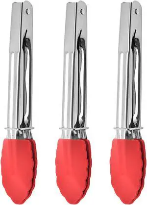 Mini Kitchen Tongs with Silicone Tips, 3-Piece Set, 7-Inch Non-Stick Tongs with Stainless Steel Silicon Handles, Heat Resistant for Cooking & Serving (Red) Mini Kitchen Tongs with Silicone Tips, 3-Piece Set, 7-Inch Non-Stick Tongs with Stainless Steel Silicon Handles, Heat Resistant for Cooking & Serving (Red)