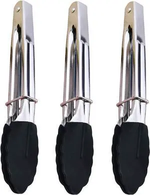 Mini Kitchen Tongs with Silicone Tips, 3-Piece Set, 7-Inch Non-Stick Tongs with Stainless Steel Silicon Handles, Heat Resistant for Cooking and Serving (Black) Mini Kitchen Tongs with Silicone Tips, 3-Piece Set, 7-Inch Non-Stick Tongs with Stainless Steel Silicon Handles, Heat Resistant for Cooking and Serving (Black)