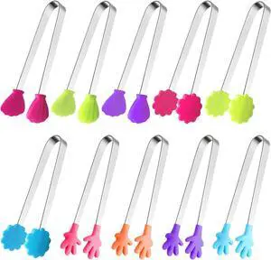 10PCS Silicone Mini Tongs, 5Inch Hand Shape Food Tongs, Colourful Small Kids Tongs for Serving Food, Ice Cube, fruits, Sugar, Barbecue by Sunenlyst (Palm flower assorted) 10PCS Silicone Mini Tongs, 5Inch Hand Shape Food Tongs, Colourful Small Kids Tongs for Serving Food, Ice Cube, fruits, Sugar, Barbecue by Sunenlyst (Palm flower assorted)
