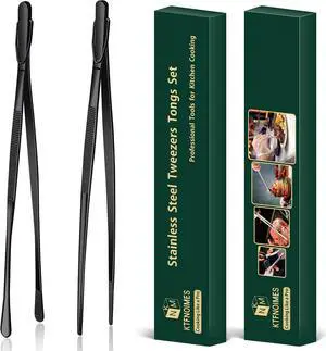 2 Pcs 12-Inch Cooking Tweezers Fine Tweezer Tongs, Extra-Long Stainless Steel Kitchen Tweezers, for Grilling, Serving, and Food Preparation,Black 2 Pcs 12-Inch Cooking Tweezers Fine Tweezer Tongs, Extra-Long Stainless Steel Kitchen Tweezers, for Grilling, Serving, and Food Preparation,Black