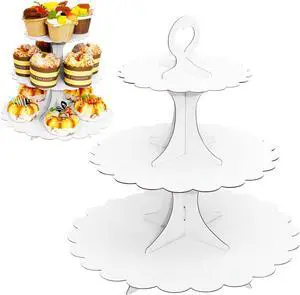 3-Tier White Cupcake Stand 2-Pack, Premium Dessert Display Tower, Heart Handle Design, Easy 60-Second Assembly, Wedding Birthday Baby Shower Party Decoration 3-Tier White Cupcake Stand 2-Pack, Premium Dessert Display Tower, Heart Handle Design, Easy 60-Second Assembly, Wedding Birthday Baby Shower Party Decoration