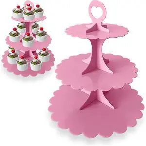 3-Tier Pink Cupcake Stand 2-Pack, Dessert Display Tower, Heart Handle & Scalloped Edge, Easy 60-Second Assembly for Girl Birthday Baby Shower Wedding Party Decoration 3-Tier Pink Cupcake Stand 2-Pack, Dessert Display Tower, Heart Handle & Scalloped Edge, Easy 60-Second Assembly for Girl Birthday Baby Shower Wedding Party Decoration