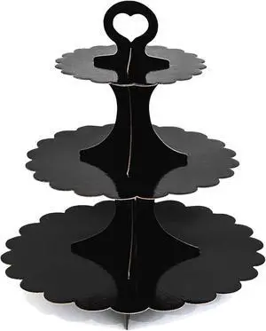 Black Cupcake Stand, 3-Tier Cardboard Dessert Display Tower, Perfect Size for Small Parties Birthday Wedding Baby Shower, Easy Assembly (1-Pack) Black Cupcake Stand, 3-Tier Cardboard Dessert Display Tower, Perfect Size for Small Parties Birthday Wedding Baby Shower, Easy Assembly (1-Pack)