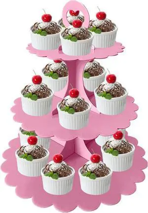 3-Tier Pink Cupcake Stand, Heart Handle Dessert Display Tower, Perfect for Girl Birthday Baby Shower Small Parties, Easy Assembly (1-Pack) 3-Tier Pink Cupcake Stand, Heart Handle Dessert Display Tower, Perfect for Girl Birthday Baby Shower Small Parties, Easy Assembly (1-Pack)