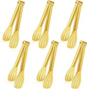 JCREN Serving Tongs 6 Pack Stainless Steel Buffet Tongs Kitchen Tongs, Small Tongs Gold Tongs Serving Utensils for Party Catering, Gold,7 Inch JCREN Serving Tongs 6 Pack Stainless Steel Buffet Tongs Kitchen Tongs, Small Tongs Gold Tongs Serving Utensils for Party Catering, Gold,7 Inch