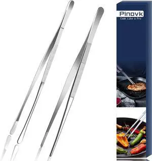 Pinovk 2 Pcs 12-Inch Kitchen Tweezers, Extra-Long Stainless Steel Cooking Tweezer Tongs for Plating, Roasting, Serving Food, Silver Pinovk 2 Pcs 12-Inch Kitchen Tweezers, Extra-Long Stainless Steel Cooking Tweezer Tongs for Plating, Roasting, Serving Food, Silver