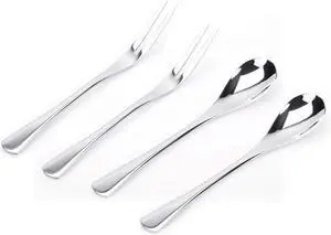 VANRA 5in 4-Piece Flatware Set - Silver Stainless Steel - 2 Forks and 2 Spoons - Salad, Teaspoon, Cocktail, Coffee, Serving, Appetizer VANRA 5in 4-Piece Flatware Set - Silver Stainless Steel - 2 Forks and 2 Spoons - Salad, Teaspoon, Cocktail, Coffee, Serving, Appetizer