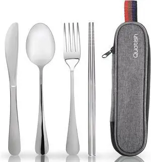 Travel Utensils with Case, Quatish Portable Silverware Set for Work, Stainless Steel Reusable Travel Cutlery, Fork and Spoon Set for Camping, Picnic, Gadgets, Lunch Box for Men, Christmas Gift, Silver Travel Utensils with Case, Quatish Portable Silverware Set for Work, Stainless Steel Reusable Travel Cutlery, Fork and Spoon Set for Camping, Picnic, Gadgets, Lunch Box for Men, Christmas Gift, Silver
