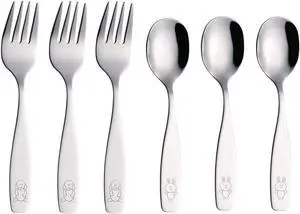 ANNOVA Kids Silverware 6 Pieces Children's Safe Flatware Set Stainless Steel - 3 x Forks, 3 x Children Dinner Spoons, Toddler Utensils, Metal Cutlery Set for LunchBox (Engraved Dog Bunny) ANNOVA Kids Silverware 6 Pieces Children's Safe Flatware Set Stainless Steel - 3 x Forks, 3 x Children Dinner Spoons, Toddler Utensils, Metal Cutlery Set for LunchBox (Engraved Dog Bunny)