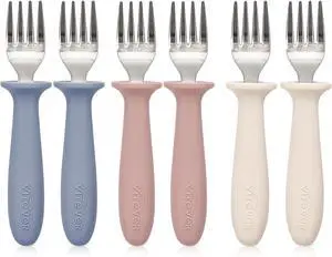 6 Pieces Toddler ForksKids Safe Utensils Set with Silicone Round Handle for Self Feeding18/8 Stainless Steel Baby ForksChildren's Silverware Set BPA Free, Dishwasher Safe 6 Pieces Toddler ForksKids Safe Utensils Set with Silicone Round Handle for Self Feeding18/8 Stainless Steel Baby ForksChildren's Silverware Set BPA Free, Dishwasher Safe