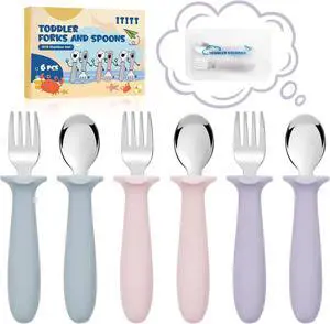 6 PCS Toddler Utensils Kids Silverware Set with Silicone Handle Children Food Grade 18/8 Stainless Steel Toddler Forks and Spoons Safe Anti-Choke Design Mirror Polished Sturdy Durable Dishwasher Safe 6 PCS Toddler Utensils Kids Silverware Set with Silicone Handle Children Food Grade 18/8 Stainless Steel Toddler Forks and Spoons Safe Anti-Choke Design Mirror Polished Sturdy Durable Dishwasher Safe