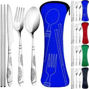 20PCS Premium Travel Utensils With Case, Stainless Steel Reusable Portable Utensils Set With Case, Lengnoyp Travel Silverware Set With Case for Lunch Box Camping, Silver 20PCS Premium Travel Utensils With Case, Stainless Steel Reusable Portable Utensils Set With Case, Lengnoyp Travel Silverware Set With Case for Lunch Box Camping, Silver