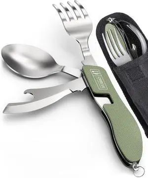Orblue 4-in-1 Camping Eating Utensils, 2-Pack - Portable Spoon, Fork, Knife & Bottle Opener Combo Set - Stainless Steel Flatware with Detachable Fork - Backpacking Cutlery Multitool, Olive Green Orblue 4-in-1 Camping Eating Utensils, 2-Pack - Portable Spoon, Fork, Knife & Bottle Opener Combo Set - Stainless Steel Flatware with Detachable Fork - Backpacking Cutlery Multitool, Olive Green