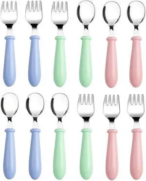 Pimoys Toddler Utensils Set, 12-Piece Forks and Spoons, Stainless Steel Pimoys Toddler Utensils Set, 12-Piece Forks and Spoons, Stainless Steel