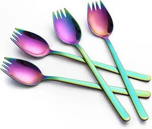 YFWOOD Rainbow Spork, 4-pack 18/10 Sporks Stainless Steel Colorful Sporks YFWOOD Rainbow Spork, 4-pack 18/10 Sporks Stainless Steel Colorful Sporks