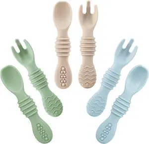 PandaEar 6 Pack Silicone Baby Spoons & Forks, Toddler Self Feeding Utensils PandaEar 6 Pack Silicone Baby Spoons & Forks, Toddler Self Feeding Utensils
