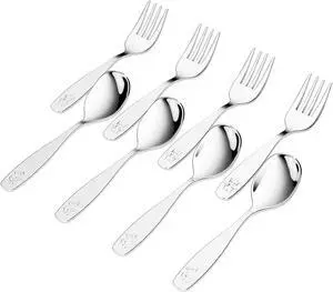 8 Pieces Toddler Utensils, Kids Stainless Steel Silverware Set - 4pcs Forks and 4pcs Spoon, Cute Children Flatware Sets with Mirror Polished, Self Feeding Safe, Dishwasher Safe 8 Pieces Toddler Utensils, Kids Stainless Steel Silverware Set - 4pcs Forks and 4pcs Spoon, Cute Children Flatware Sets with Mirror Polished, Self Feeding Safe, Dishwasher Safe