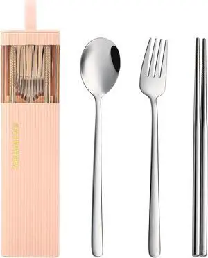 DEVICO Travel Utensils with Case, 4Pcs Korean Chopsticks Fork and Spoon Set DEVICO Travel Utensils with Case, 4Pcs Korean Chopsticks Fork and Spoon Set