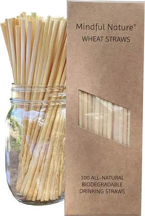 Mindful Nature® Wheat Straws - 100 All-Natural Drinking Straws - Single use, Disposable, Biodegradable, and Compostable Mindful Nature® Wheat Straws - 100 All-Natural Drinking Straws - Single use, Disposable, Biodegradable, and Compostable