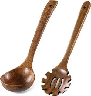 Wooden Ladle & Wooden Pasta Spoon Set, 2PCS Wooden Soup Ladle Wooden Ladle & Wooden Pasta Spoon Set, 2PCS Wooden Soup Ladle