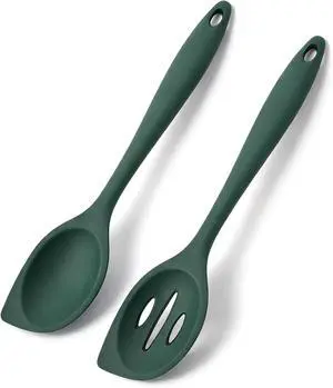 Silicone Kitchen Spoons Set - 2 Pack Heat-Resistant Utensils (Slotted & Solid Spoon) for Cooking, Baking - Non Stick, Dishwasher Safe (Green) Silicone Kitchen Spoons Set - 2 Pack Heat-Resistant Utensils (Slotted & Solid Spoon) for Cooking, Baking - Non Stick, Dishwasher Safe (Green)