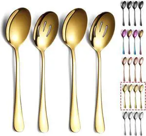 Gold Serving Spoons 4 Pieces, Kyraton Titanium Plating Serving Spoon, Include 2 Serving Spoon And 2 Slotted Spoons, Stainless Steel Serving Utensils, Serving Set Packing of 4 Gold Serving Spoons 4 Pieces, Kyraton Titanium Plating Serving Spoon, Include 2 Serving Spoon And 2 Slotted Spoons, Stainless Steel Serving Utensils, Serving Set Packing of 4