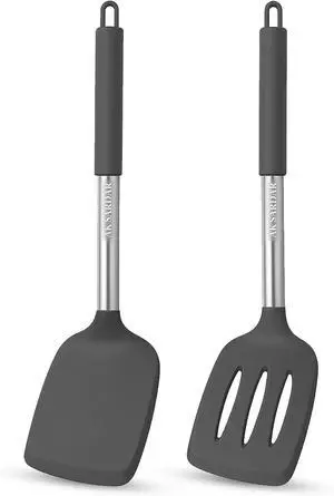 AK Sardar 2-Pack Silicone Turners - Non-Stick, Heat-Resistant, BPA-Free Easy Cooking Spatulas/Spoons With Strong Stainless Steel Handles. Best For Eggs, Pancakes, Chicken, Steak, And More. (Gray) AK Sardar 2-Pack Silicone Turners - Non-Stick, Heat-Resistant, BPA-Free Easy Cooking Spatulas/Spoons With Strong Stainless Steel Handles. Best For Eggs, Pancakes, Chicken, Steak, And More. (Gray)