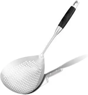 Large Slotted Spoon with Long Wooden Handle 16 Inch Deep Frying Scoop with Hanging Holes, 304 Stainless Steel Fryer Skimmer Spoons for Kitchen Cooking Frying Draining Large Slotted Spoon with Long Wooden Handle 16 Inch Deep Frying Scoop with Hanging Holes, 304 Stainless Steel Fryer Skimmer Spoons for Kitchen Cooking Frying Draining