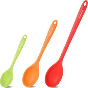 3 Pcs Silicone Spoons Set of 7.9 10.6 14.2 inch for Cooking, Heat Resistant Kitchen Spoons for Mixing, Stirring, and Serving, Small to Large Non Stick (Red & Orange & Green) 3 Pcs Silicone Spoons Set of 7.9 10.6 14.2 inch for Cooking, Heat Resistant Kitchen Spoons for Mixing, Stirring, and Serving, Small to Large Non Stick (Red & Orange & Green)