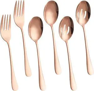 Silverware Sets, Includes 2 Serving Spoon,2 Slotted Serving Spoon, 2 Serving Fork, Stainless Steel Serving Spoons for Parties,Buffet Serving Utensils Set (Rose Gold) Silverware Sets, Includes 2 Serving Spoon,2 Slotted Serving Spoon, 2 Serving Fork, Stainless Steel Serving Spoons for Parties,Buffet Serving Utensils Set (Rose Gold)