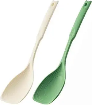 Large Silicone Cooking Spoon 2PC, 12 -inch Non-Stick Spoonula set Deep Bolw & Measurement Mark for Mixing,Serving, Scooping, Scraping, Kitchen Utensils Spoons (White & Green) Large Silicone Cooking Spoon 2PC, 12 -inch Non-Stick Spoonula set Deep Bolw & Measurement Mark for Mixing,Serving, Scooping, Scraping, Kitchen Utensils Spoons (White & Green)