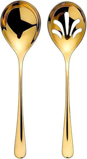 Large Serving Spoons Stainless Steel, Gold 2-Piece Buffet Set Large Serving Spoons Stainless Steel, Gold 2-Piece Buffet Set