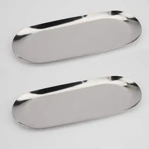 Stainless Steel Decorative Tray, Set of 2, 9 Inch Long, Jewelry Dish Cosmetics Organizer Bathroom Clutter Serving Platter Small Storage Tray, Oval, Silver Stainless Steel Decorative Tray, Set of 2, 9 Inch Long, Jewelry Dish Cosmetics Organizer Bathroom Clutter Serving Platter Small Storage Tray, Oval, Silver