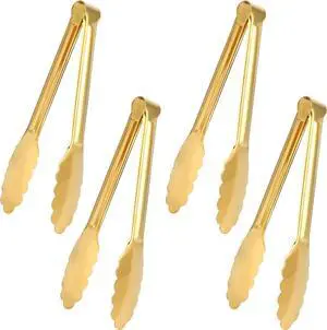 4 Pack Gold Tongs for Serving Food, 9 Inch Serving Tongs for Buffet, Party Salad Tongs for Stainless Steel Utensils, Metal Kitchen Tong for Steak, Appetizer, Snack and Small Food 4 Pack Gold Tongs for Serving Food, 9 Inch Serving Tongs for Buffet, Party Salad Tongs for Stainless Steel Utensils, Metal Kitchen Tong for Steak, Appetizer, Snack and Small Food