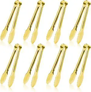 8PCS Gold Mini Metal Tongs, 5" Stainless Steel Serving Tiny Tong, Small Kitchen Accessories for Appetizer, Ice, Sugar Cube, Salad, Toaster, Desserts (Gold, 5 INCH) 8PCS Gold Mini Metal Tongs, 5" Stainless Steel Serving Tiny Tong, Small Kitchen Accessories for Appetizer, Ice, Sugar Cube, Salad, Toaster, Desserts (Gold, 5 INCH)