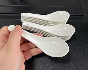 10pcs White Ceramic Soup Spoons,Asian Wonton Spoon Set, 5"Tasting Spoons 10pcs White Ceramic Soup Spoons,Asian Wonton Spoon Set, 5"Tasting Spoons