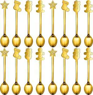 Remerry 16 Pcs Christmas Spoon Stainless Steel for Coffee Soup, Gold Remerry 16 Pcs Christmas Spoon Stainless Steel for Coffee Soup, Gold