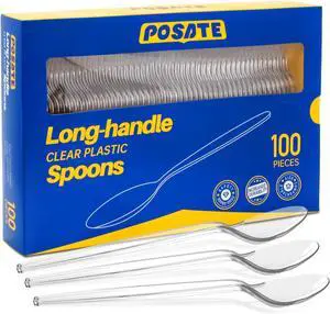 POSATE 7.1" Plastic Spoons Heavy Duty Disposable Teaspoons, Clear (100 Count) POSATE 7.1" Plastic Spoons Heavy Duty Disposable Teaspoons, Clear (100 Count)