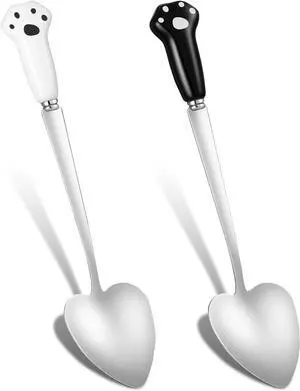 Cat Food Spoon for Wet Food, 2 Pcs Stainless Steel Cute Cat Foods Scoop, Reusable Long Handle Scoop with Claw Design, Cute Pet Foods Spoon for Dogs Cats(Black, White) Cat Food Spoon for Wet Food, 2 Pcs Stainless Steel Cute Cat Foods Scoop, Reusable Long Handle Scoop with Claw Design, Cute Pet Foods Spoon for Dogs Cats(Black, White)