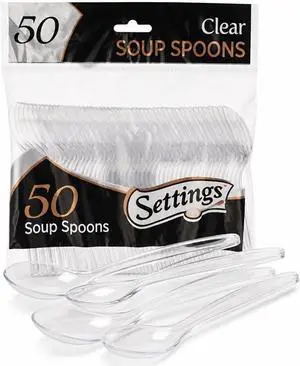 Settings Clear Plastic Soup Spoons Heavy Duty Disposable, 50 Count Settings Clear Plastic Soup Spoons Heavy Duty Disposable, 50 Count