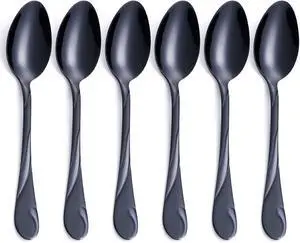 Black Dinner Spoon Set, Seeshine 7.6-inch Stainless Steel Shiny Black Soup Table Spoon Silverware, Set of 6 Black Dinner Spoon Set, Seeshine 7.6-inch Stainless Steel Shiny Black Soup Table Spoon Silverware, Set of 6