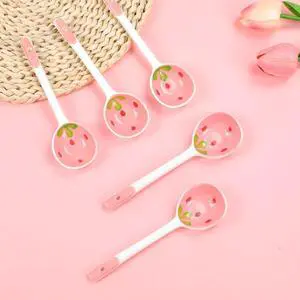 5 Pcs Ceramic Soup Spoons Cute Strawberry Spoons Long Handle Porcelain Tablespoons Reusable Dinnerware for Ice-cream Desserts Cereal Soup Yogurt (5) 5 Pcs Ceramic Soup Spoons Cute Strawberry Spoons Long Handle Porcelain Tablespoons Reusable Dinnerware for Ice-cream Desserts Cereal Soup Yogurt (5)