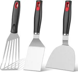 KLAQQED Spatula Set Stainless Steel Kitchen Metal Spatula for Cast Iron Skillet with Silicone Handle, Fish Spatula Turner Flipper for Pancake Burger Egg Cooking Spatulas BBQ Grill Griddle KLAQQED Spatula Set Stainless Steel Kitchen Metal Spatula for Cast Iron Skillet with Silicone Handle, Fish Spatula Turner Flipper for Pancake Burger Egg Cooking Spatulas BBQ Grill Griddle