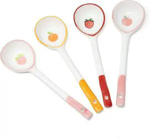 Honbay 4PCS Long Handle Ceramic Soup Spoons Cute Fruit Strawberry Orange Peach Pattern Tablespoons Porcelain Spoon with Hanging Hole for Coffee Fruit Dip Stew Porridge Yogurt Ice Cream Desserts Honbay 4PCS Long Handle Ceramic Soup Spoons Cute Fruit Strawberry Orange Peach Pattern Tablespoons Porcelain Spoon with Hanging Hole for Coffee Fruit Dip Stew Porridge Yogurt Ice Cream Desserts
