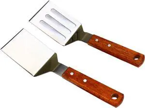 KLAQQED 2 PCS Metal Spatula for Cast Iron Skillet, Stainless Steel Grill Spatula Slotted Turner Fish with Wood Handle Flat Top Griddle for Cooking BBQ KLAQQED 2 PCS Metal Spatula for Cast Iron Skillet, Stainless Steel Grill Spatula Slotted Turner Fish with Wood Handle Flat Top Griddle for Cooking BBQ
