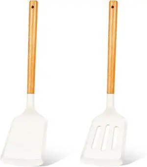 KLAQQED 2Pcs Silicone Spatula Set Turner Heat Resistant for Nonstick Cookware Rubber Wok Turner with Wood Handle, Plastic Spatula Silicone for Cooking Use Kitchen Utensils Set White KLAQQED 2Pcs Silicone Spatula Set Turner Heat Resistant for Nonstick Cookware Rubber Wok Turner with Wood Handle, Plastic Spatula Silicone for Cooking Use Kitchen Utensils Set White